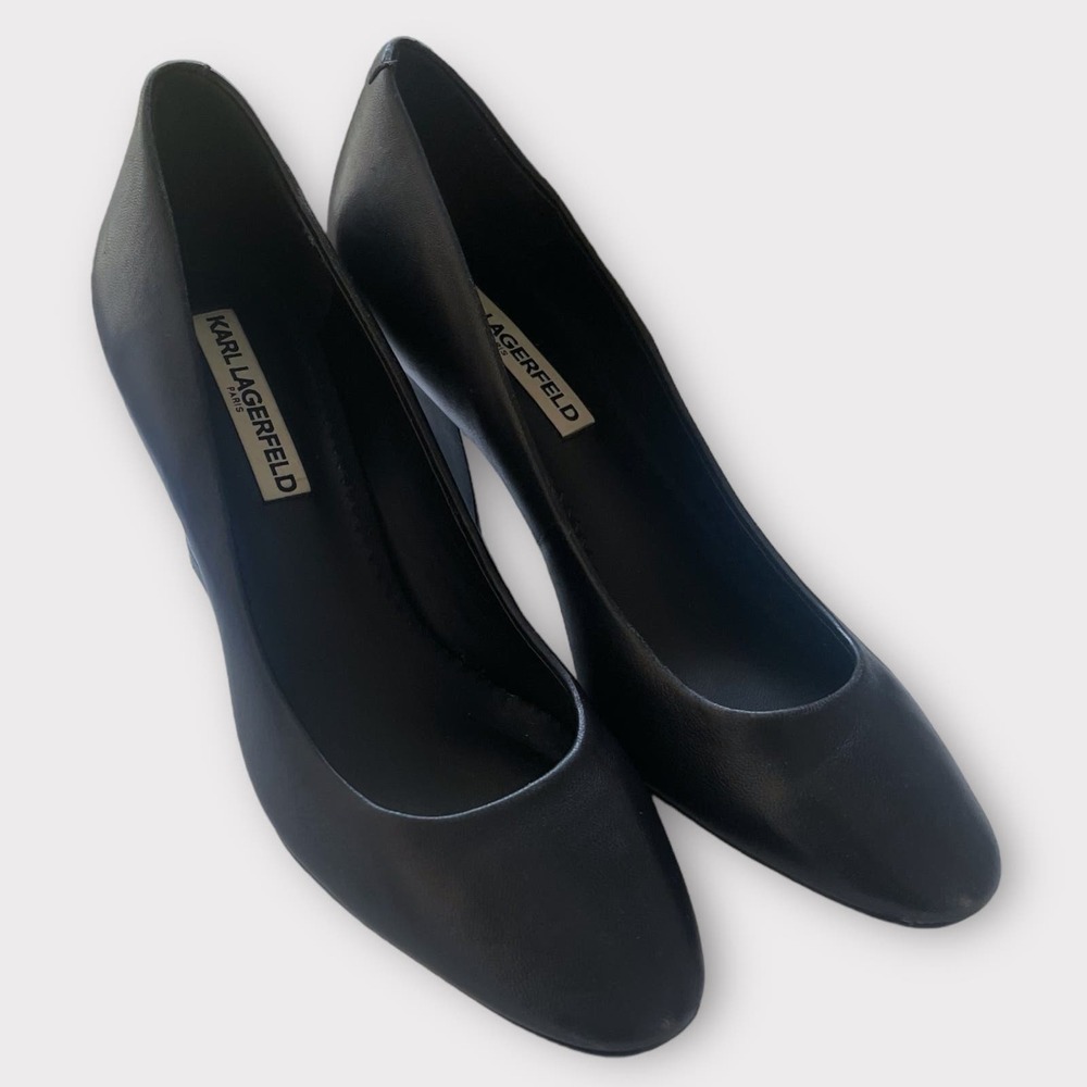 Karl Lagerfeld Paris Black Sabrina Leather Pumps Silver Detail Office Staple 8